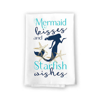 Mermaid Kisses and Starfish Wishes, 27 Inch by 27 Inch, 100% Cotton, Mermaid Hand Towel, Kitchen Towel, Mermaid Gifts