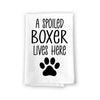 A Spoiled Boxer Lives Here, Flour Sack Towel, 27 Inch by 27 Inch, 100% Cotton, Home Decor, Tea Towels, Absorbent Kitchen Towels, Funny Towels, Dog Mom Gifts, Boxer Gifts, Boxer Decor