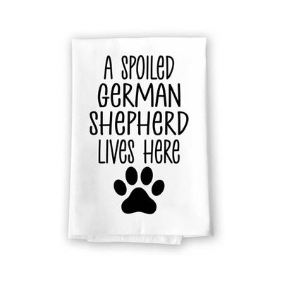 A Spoiled German Shepherd Lives Here, Flour Sack Towel, 27 Inch by 27 Inch, 100% Cotton, Home Decor, Tea Towels, Absorbent Funny Kitchen Towels, Dog Mom Gifts