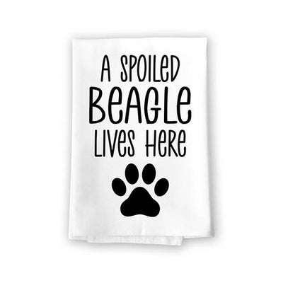 A Spoiled Beagle Lives Here, Flour Sack Towel, 27 Inch by 27 Inch, 100% Cotton, Absorbent Kitchen Towel, Funny Towel, Dog Mom Gift, Beagle Towel, Beagle Decor, Gifts For Beagle Lovers