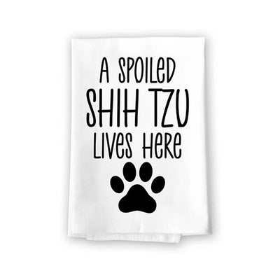 A Spoiled Shih Tzu Lives Here, Flour Sack Towel, 27 Inch by 27 Inch, 100% Cotton, Home Decor, Absorbent Kitchen Towels, Funny Towels, Dog Mom Gifts, Shih Tzu Gifts for Dog Lovers