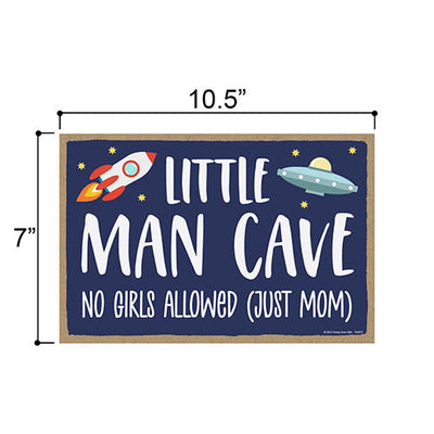 Little Dude Cave No Girls Allowed Just Mom, 7 inch by 10.5 inch, Funny Wooden Wall Signs, Kids Room Decor, Baby Boy Room Decor