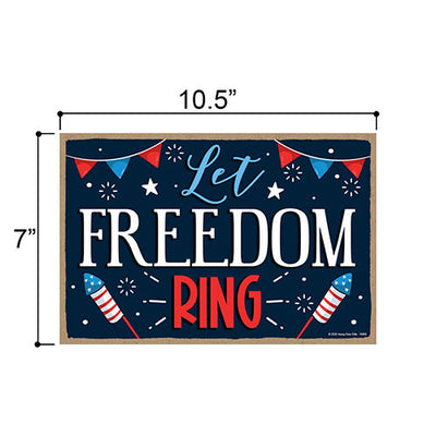 Let Freedom Ring Hanging Wooden Signs, 7 inch by 10.5 inch, Patriotic Wood Sign, Decorative Wall Art, Home Office Party Decor