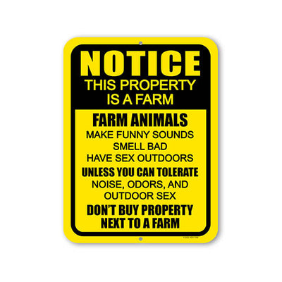 Notice this Property is a Farm, 9 inch by 12 inch, Metal Sign Post, Funny Signs, Yard Decor