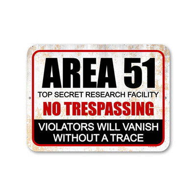 Area 51 Top Secret Research Facility No Trespassing, 9 inch by 12 inch, Metal Sign Post, No Trespassing Signs Funny, Funny Home Décor