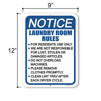 Notice Laundry Room Rules, 9 inch by 12 inch, Made in USA, Metal Sign Post, Wall Decor, Laundry Room Decor, Laundry Signs, Hanging, Signs for Businesses