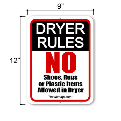 Dryer Rules, 9 inch by 12 inch, Metal Sign Post, Wall Decor, Laundry Room Decor, Laundry Signs, Hanging Wall Decor, Signs For Businesses, New Home Gifts