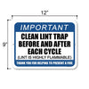 Clean Lint Trap Before and After Each Cycle, 9 inch by 12 inch, Metal Sign Post, Laundry Room Decor, Laundry Signs, Hanging Wall Decor, Signs for Business