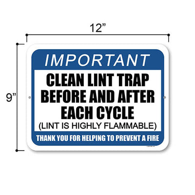 Clean Lint Trap Before and After Each Cycle, 9 inch by 12 inch, Metal Sign Post, Laundry Room Decor, Laundry Signs, Hanging Wall Decor, Signs for Business