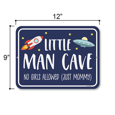 Little Man Cave No Girls Allowed Just Mommy, 9 inch by 12 inch, Tin Bedroom Sign, Kids Room Decor, Housewarming Gift, Baby Boy Room Decor, Playroom Decor