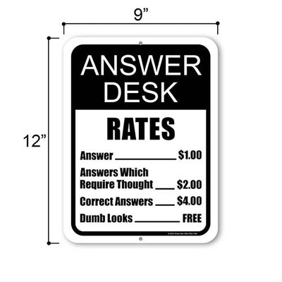 Answer Desk Rates, 9 inch by 12 inch, Made in USA, Funny Metal Signs, Office Decor Humor, Funny Office Art, Metal Wall Art Decor, Office Decor for Women