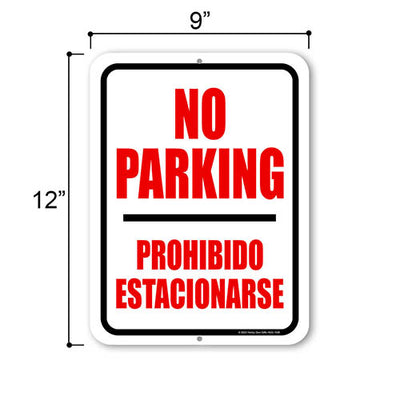 No Parking Prohibido Estacionarse, 9 inch by 12 inch, English Spanish Bilingual Signs, Parking Lot Signs, No Parking Sign, Metal Street Signs, Warning Signs