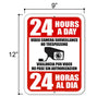 24 Hours a Day Video Camera Surveillance No Trespassing, Security Camera Sign, English Spanish Espanol Bilingual Signs, Security Metal Sign, 9 inch by 12 inch