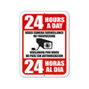 24 Hours a Day Video Camera Surveillance No Trespassing, Security Camera Sign, English Spanish Espanol Bilingual Signs, Security Metal Sign, 9 inch by 12 inch