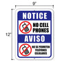 No Cell Phones Aviso No Se Permiten Telefonos Celulares, English Spanish Espanol Bilingual Signs, Security Signs, Warning Signs, Office Signs, 9 inch by 12 inch