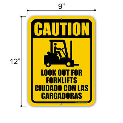 Caution Look Out for Forklifts Ciudado Con Las Cargadoras, English Spanish Español Bilingual Signs, Site Safety Signs, Business Warning Signs, 9 inch by 12 inch