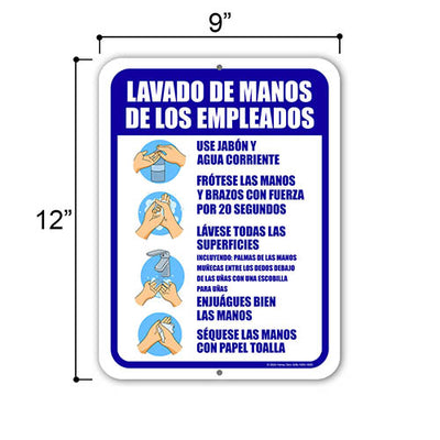 Lavado De Manos De Los Empleados, Spanish Español Signs, Safety Signs, Bathroom Signs, Hand Washing Station, Office Signs, Business Signs, 9 inch by 12 inch