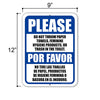 Do Not Throw Paper Towels Feminine Hygiene Products in Toilet, English Spanish Español Bilingual Signs, 9 inch by 12 inch