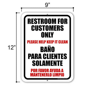 Restroom for Customers Only, Spanish Español Signs, Bathroom Signs for Business, Business and Store Signs, Metal Sign, Office Signs, Business Signs, 9 inch by 12 inch