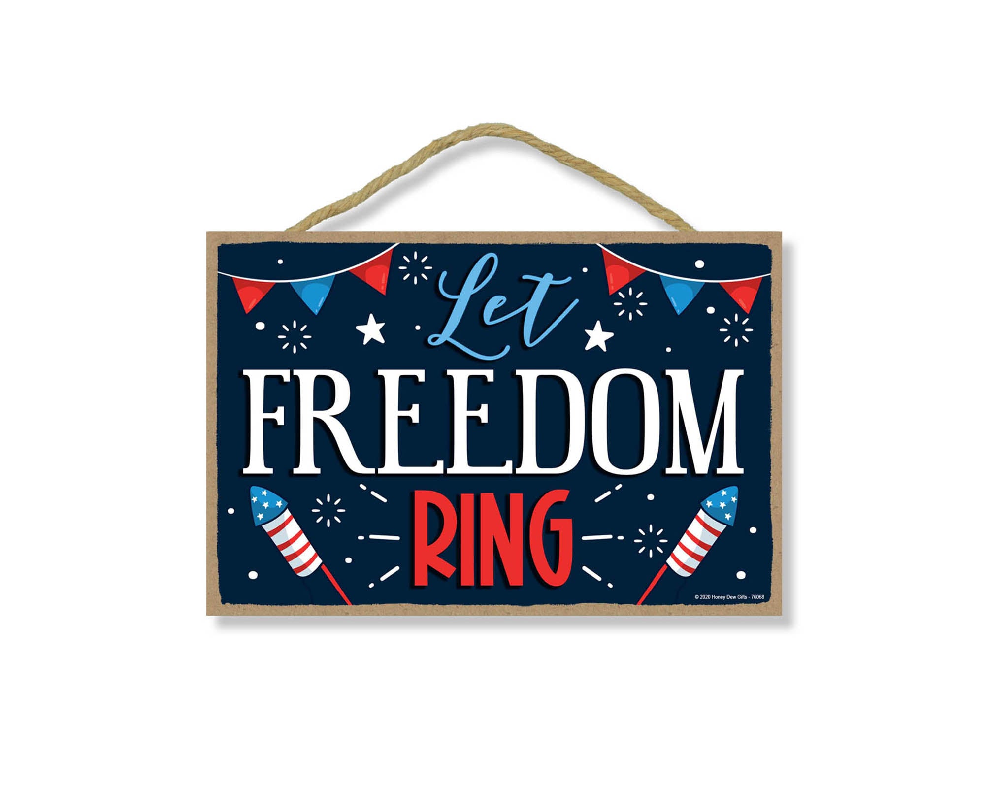 Let Freedom Ring Hanging Wooden Signs, Patriotic Wood Sign Home