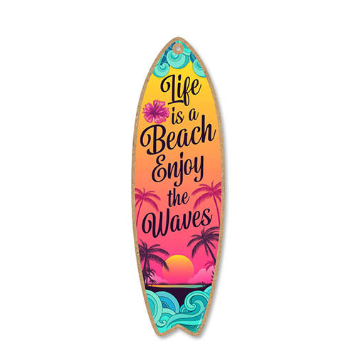 Life is a Beach Enjoy The Waves Wooden Surfboard Signs, Summer