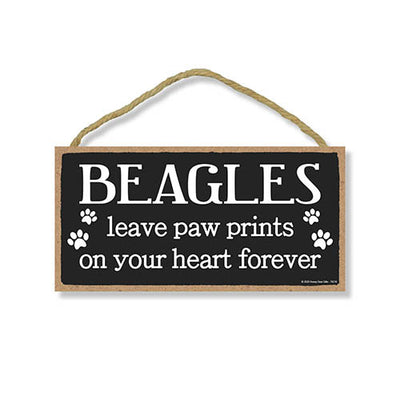 Beagles Leave Paw Prints Wooden Home Decor for Dog Pet Lovers, Decorative Wall Sign, 5 Inches by 10 Inches