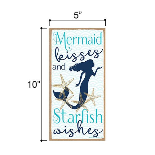 Mermaid Kisses & Starfish Wishes - Hanging Decorative Wood Sign