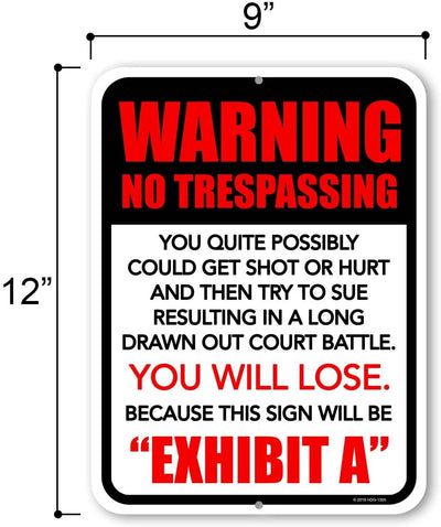 Honey Dew Gifts, Warning No Trespassing You Quite Possibly Could Get Shot Or Hurt, 9 Inches by 12 Inches, Trespassers Will Be Shot Sign, Metal No Trespassing Signs, Warning Sign