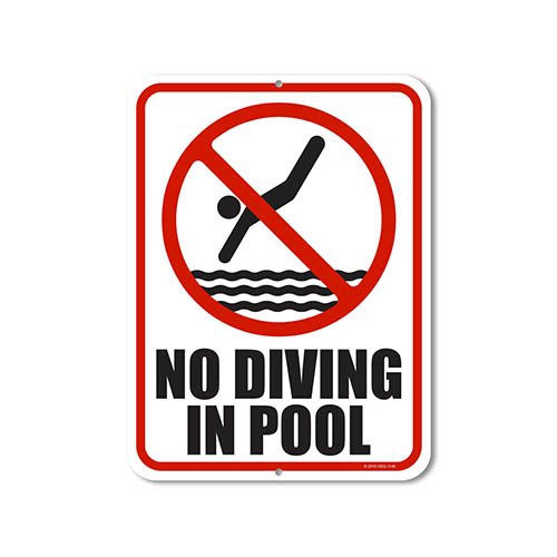 No Diving in Pool 9 inch by 12 inch Metal Aluminum Pool Signs, Swimming  Pool Outdoor Signs, Made in USA, Pool Decor