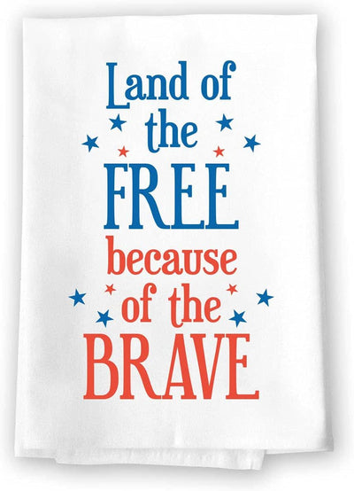 Honey Dew Gifts, Land of The Free Because of The Brave, 27 Inches by 27 Inches, Patriotic Kitchen Towels, All-Around Kitchen Tea Towel, Kitchen Hand Towel, Patriotic Dish Towels, Housewarming Gift